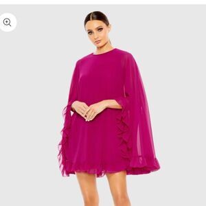 Mac Duggal High Neck Ruffle Hem Cape Mini Dress #55407 fuschia party wedding 10